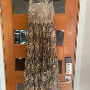 Joyfolie Cream and Gold Halter Sundress